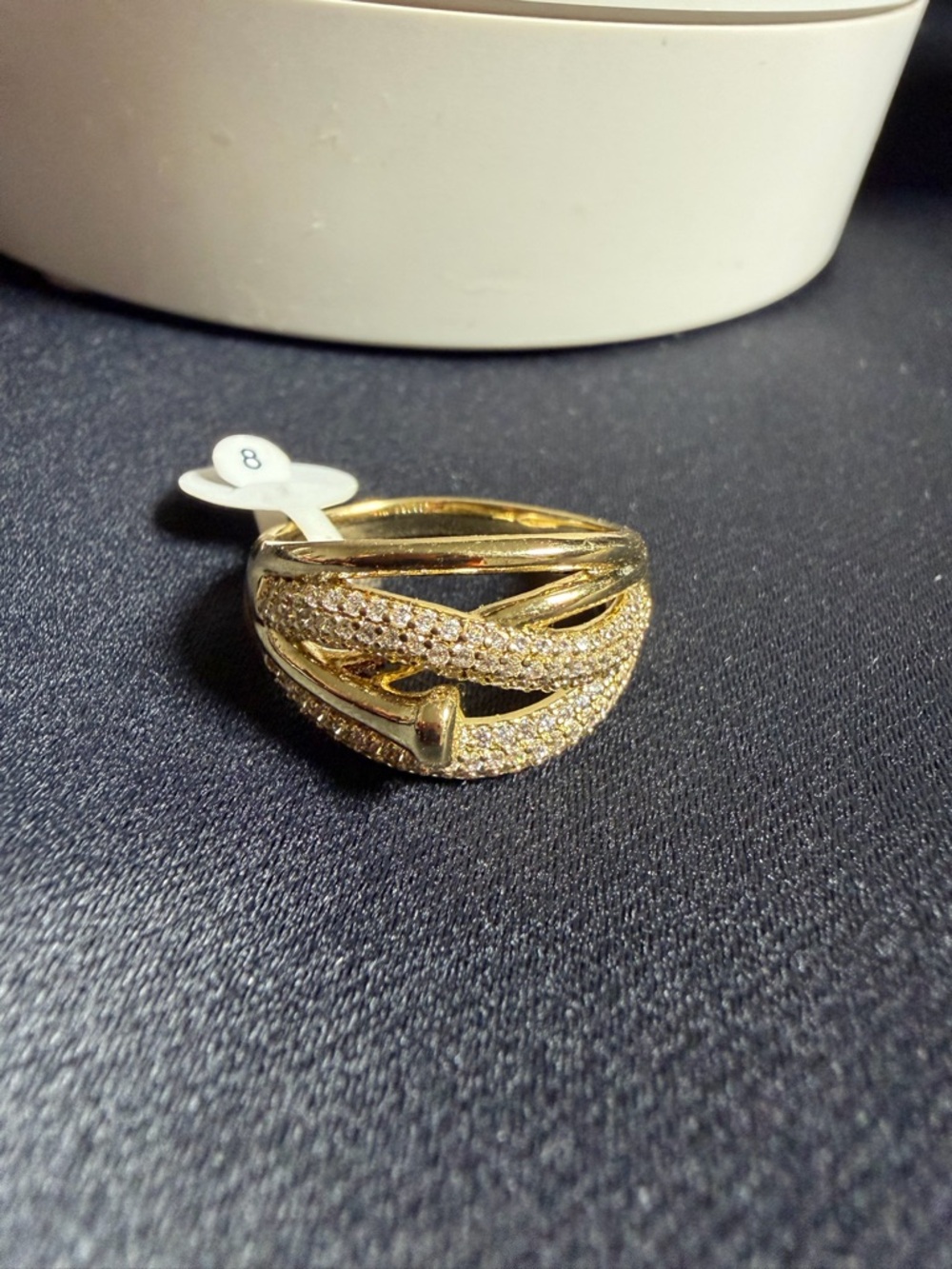 Gold-Tone Crisscross Pavé Women's Ring - Sparkling Layered Design